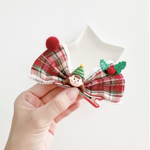 Girl Hair Clip Bow Stand Plaid Christmas (GHP6336)